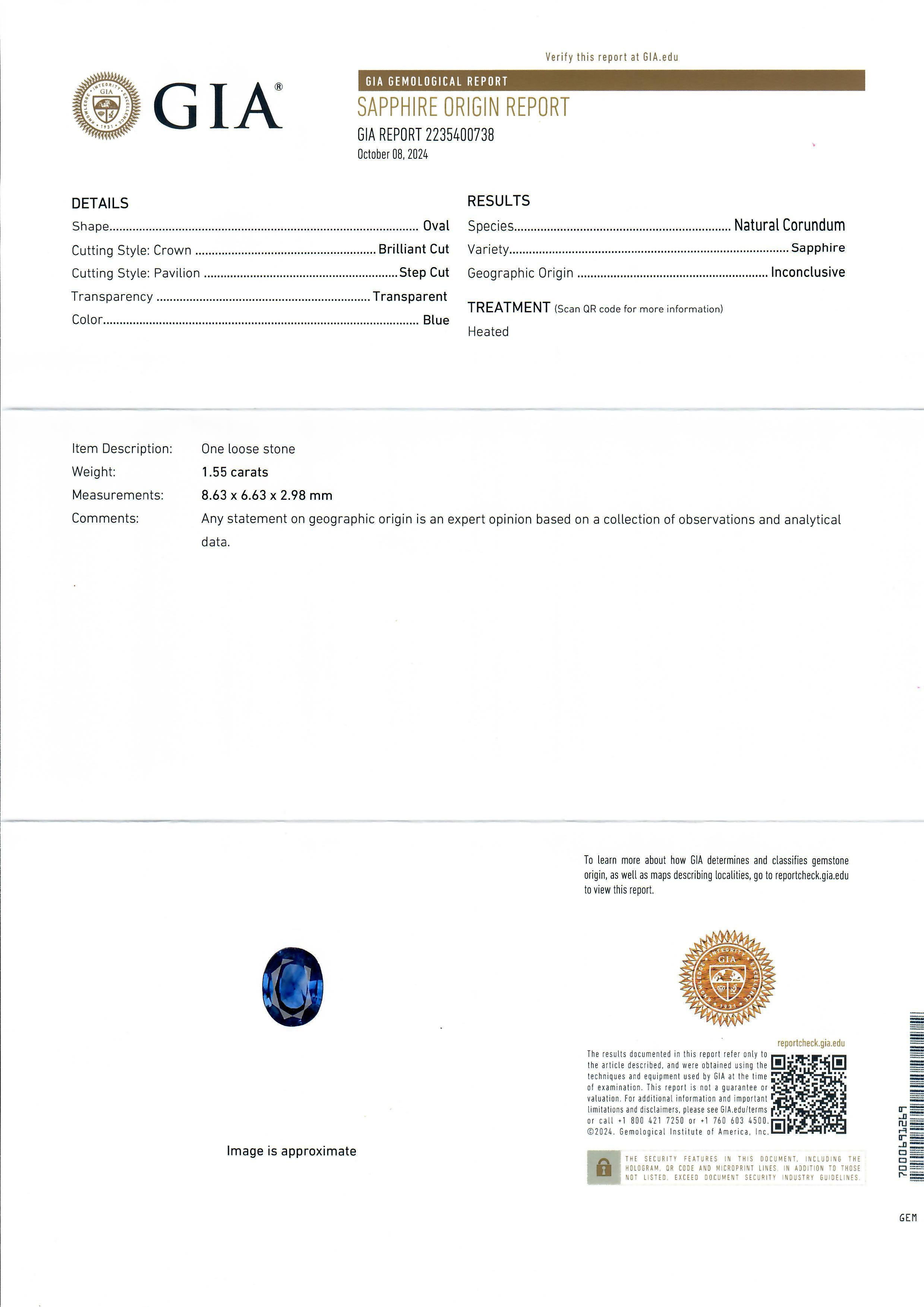 Platin 1,55ct Oval Lünette Saphir Solitär gebürstet Finish Low Profile Ring Damen im Angebot