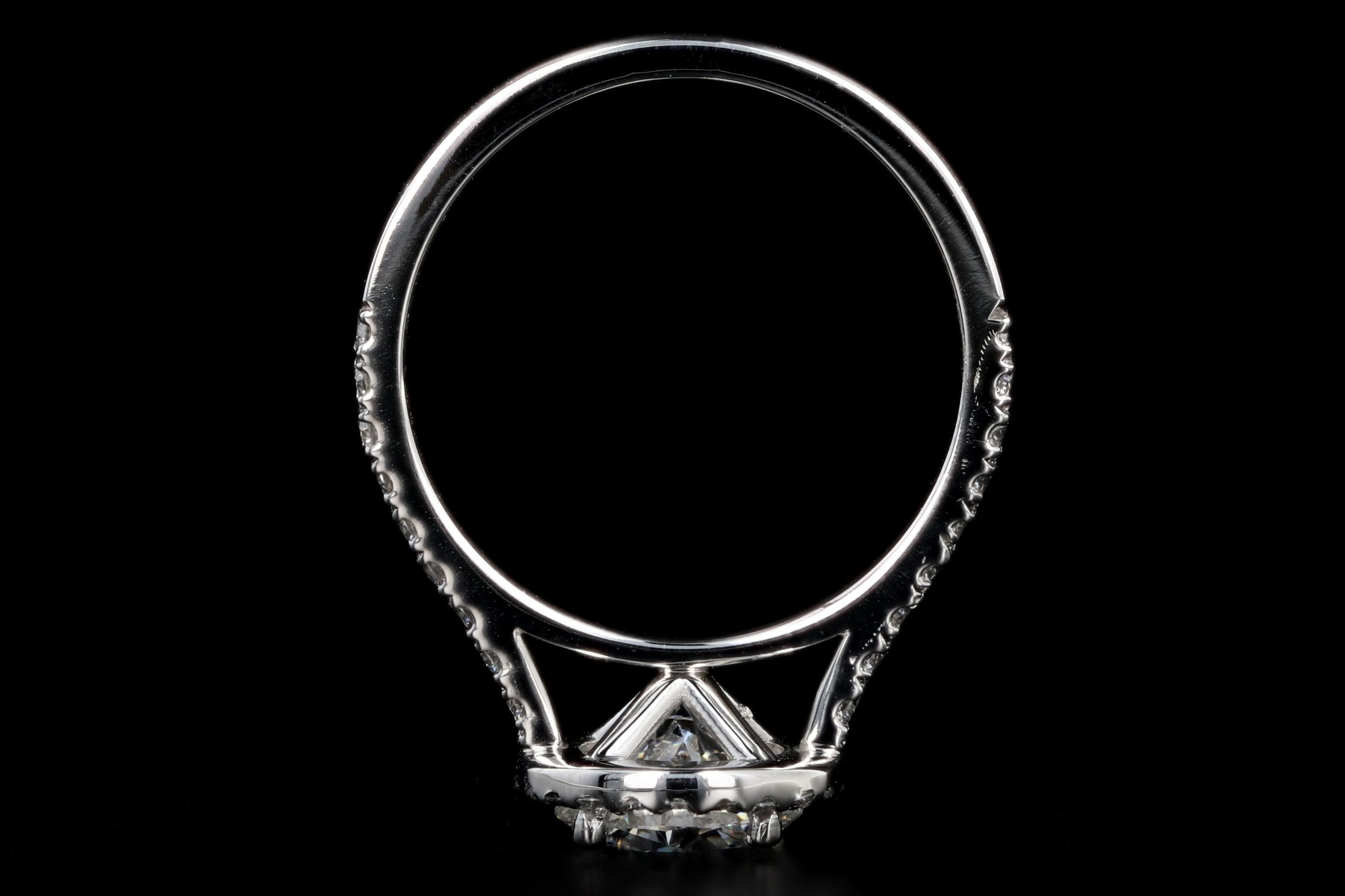 Round Cut Platinum 1.56 Carat Round Brilliant Cut Diamond Halo Engagement Ring