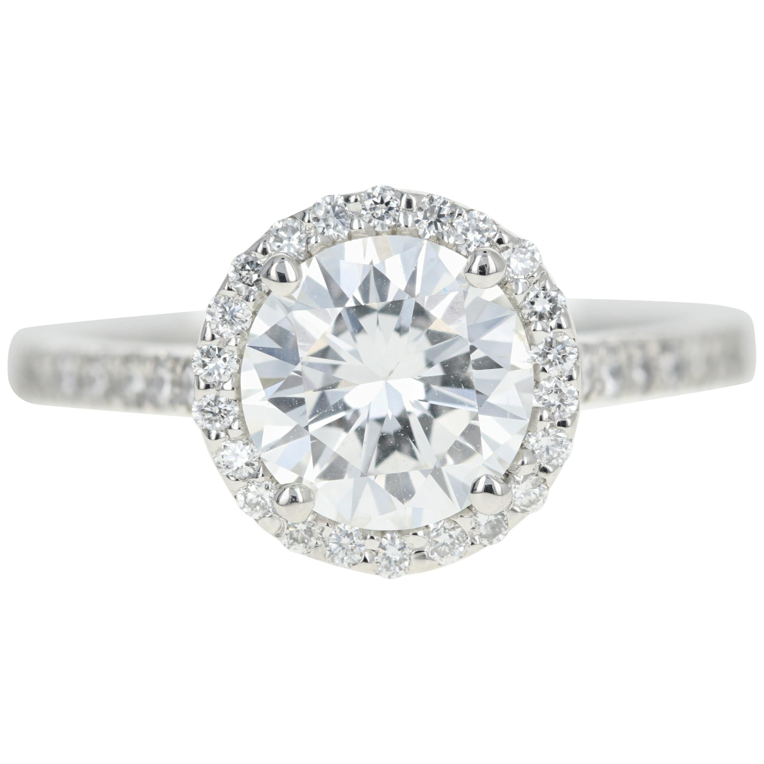 Platinum 1.56 Carat Round Brilliant Cut Diamond Halo Engagement Ring