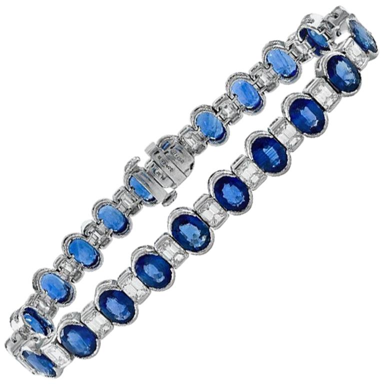 Platinum 15.60 Carat Sapphire and Diamond Bracelet