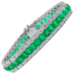 Platinum 15.83 Carat Emerald Diamond Bracelet