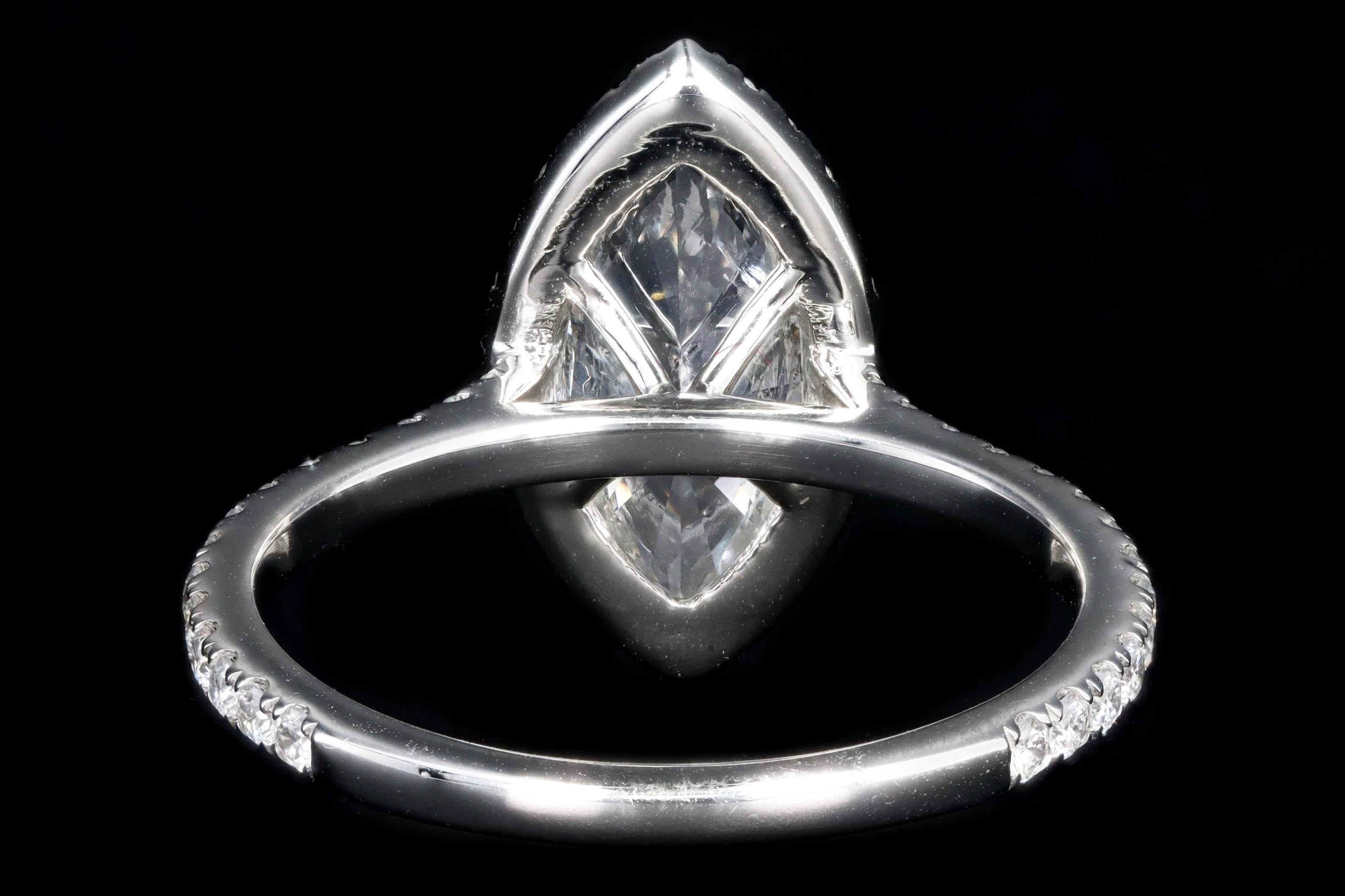 Platinum 1.59 Carat Marquise Cut Diamond Halo Engagement Ring 2