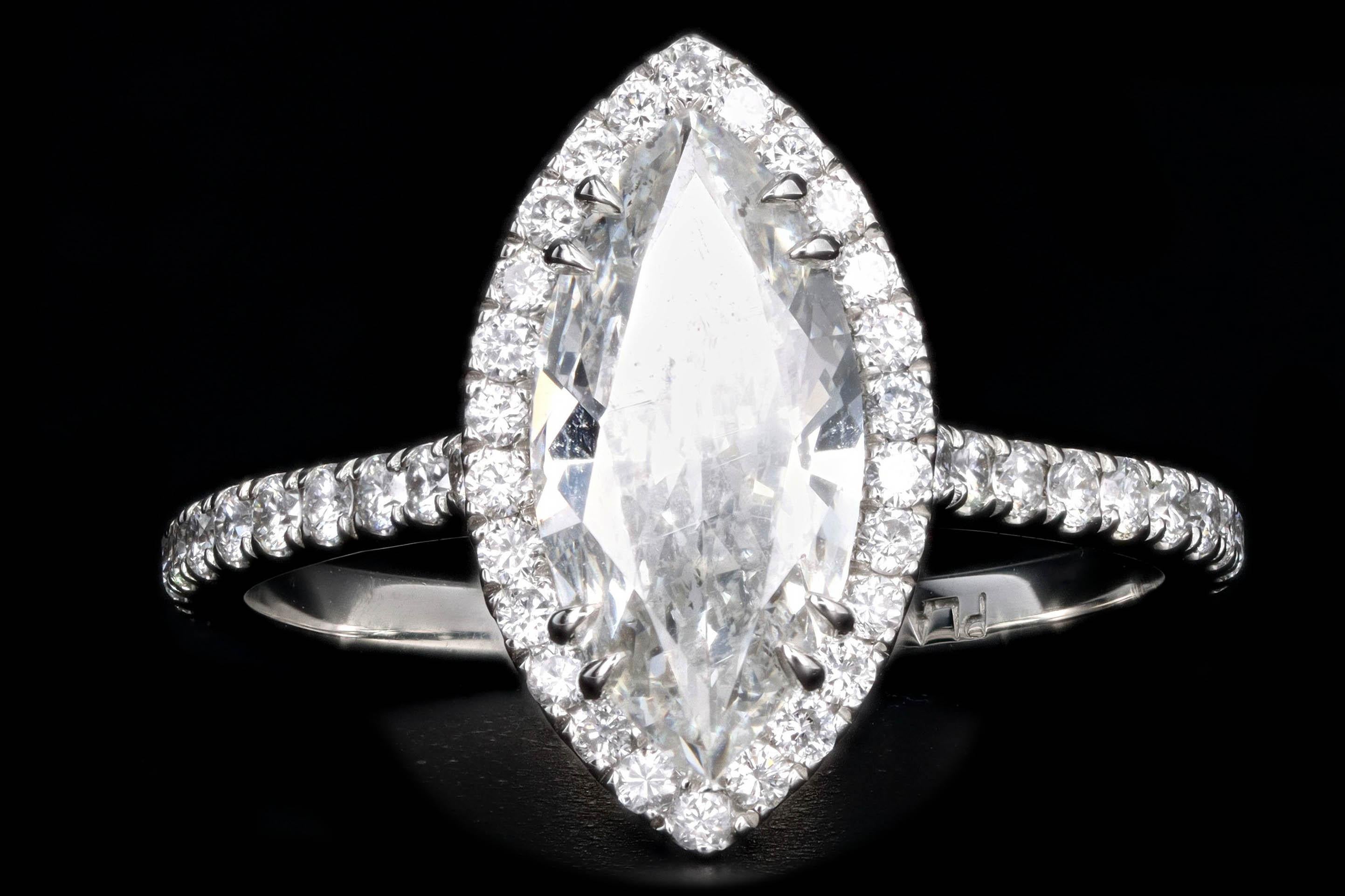 Platinum 1.59 Carat Marquise Cut Diamond Halo Engagement Ring 3