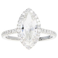 Platinum 1.59 Carat Marquise Cut Diamond Halo Engagement Ring