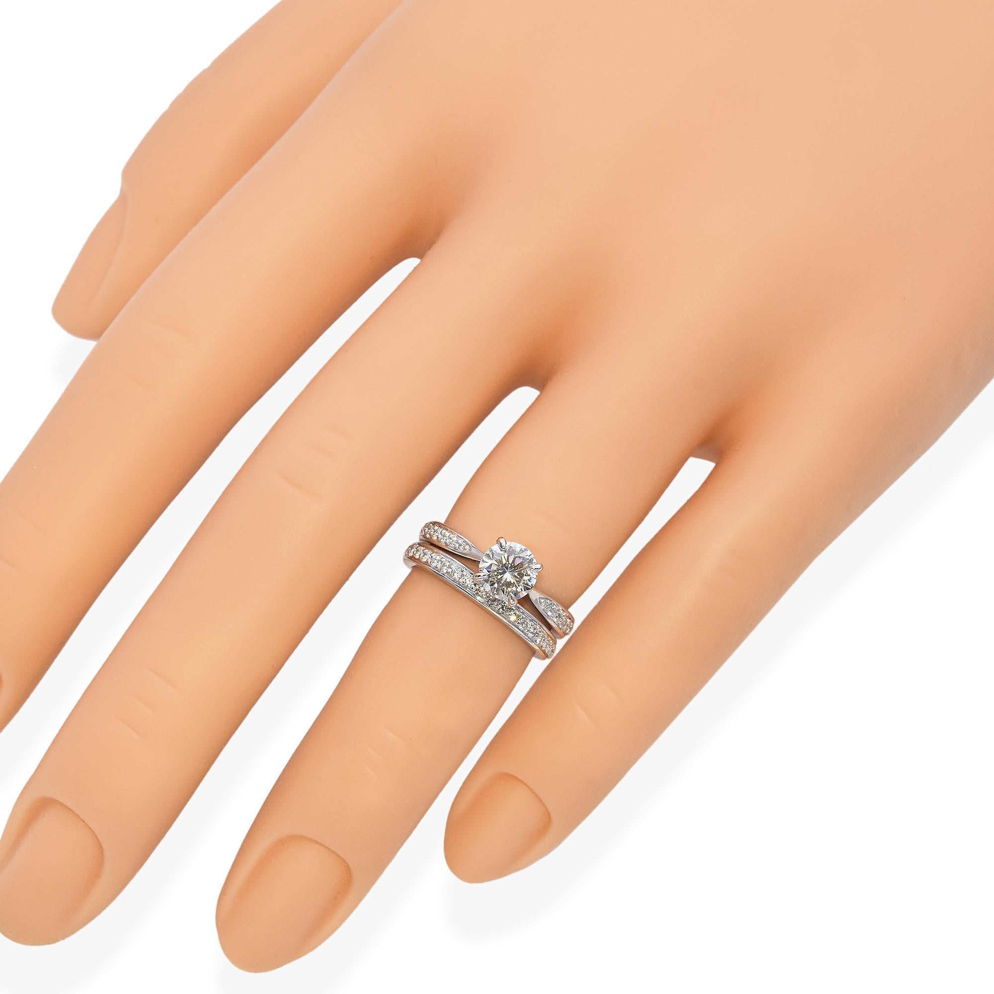 Round Cut Platinum 1.59 TCW Diamond Half Eternity Wedding Band and Engagement Ring GIA For Sale