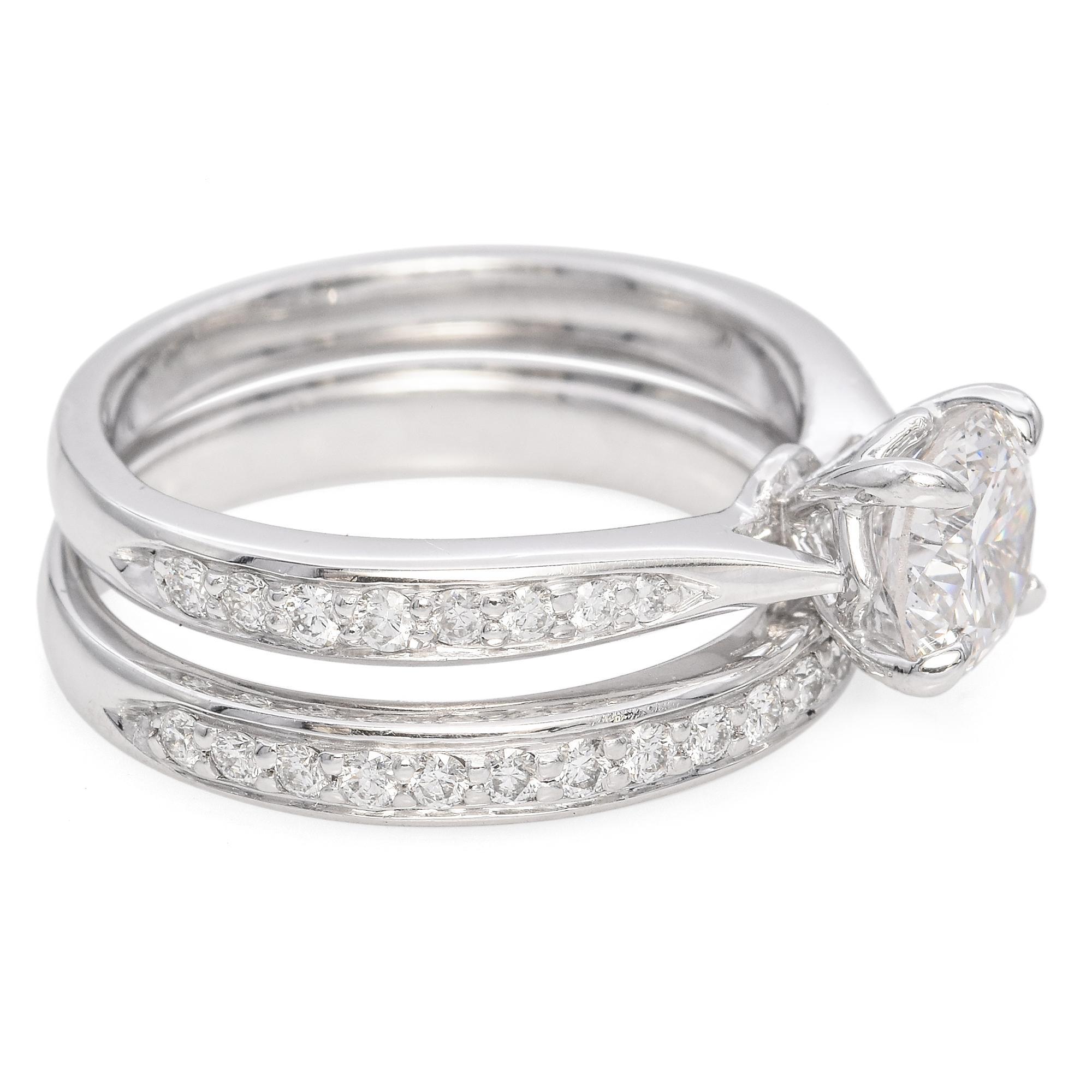 Platinum 1.59 TCW Diamond Half Eternity Wedding Band and Engagement Ring GIA In Good Condition For Sale In New York, NY