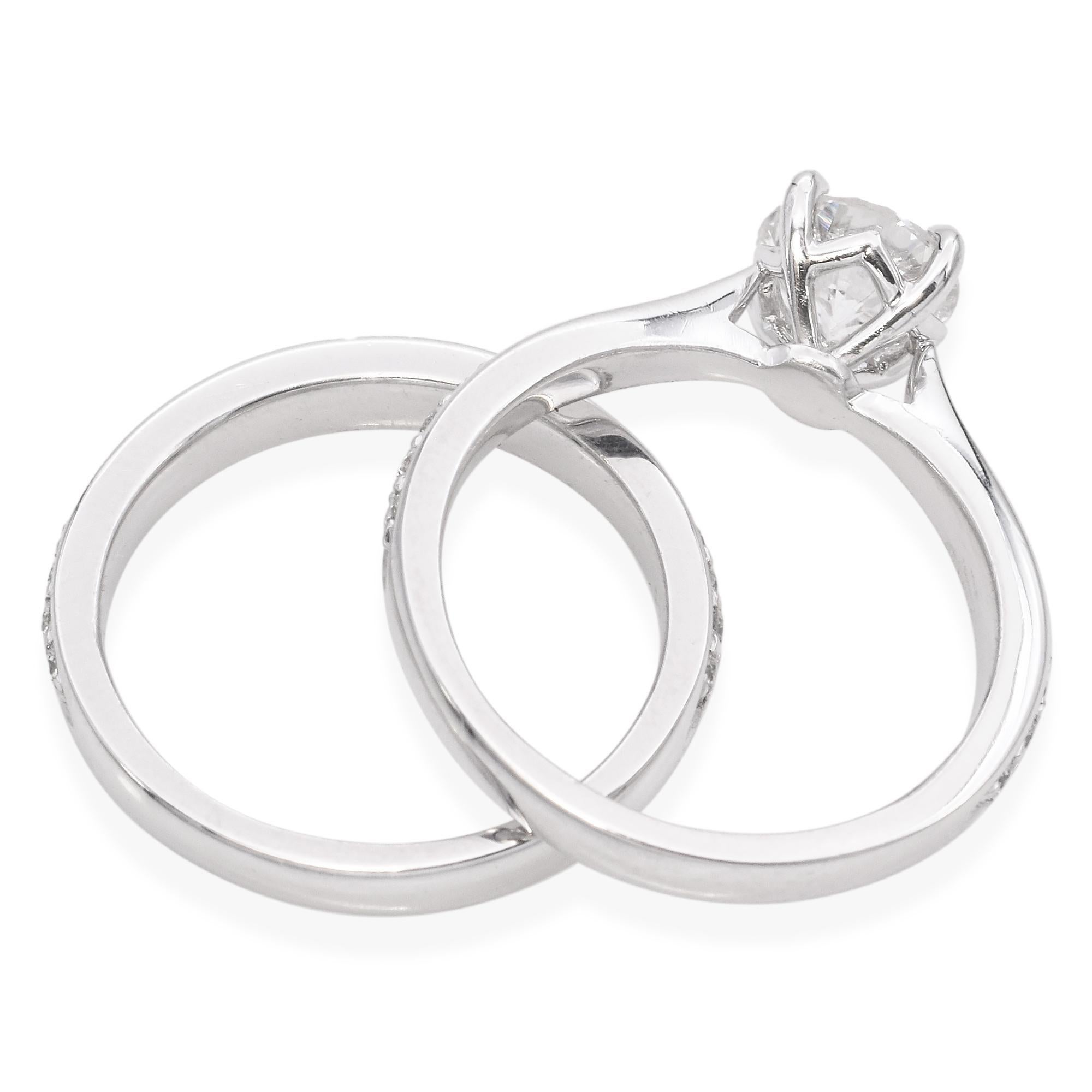 Platinum 1.59 TCW Diamond Half Eternity Wedding Band and Engagement Ring GIA For Sale 1