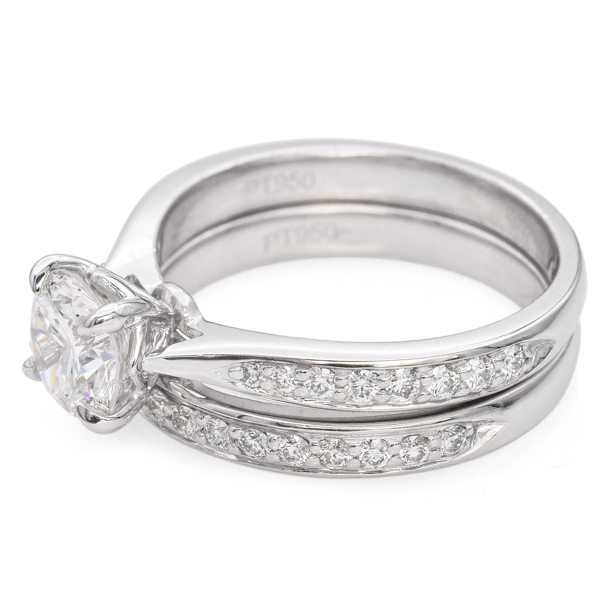 Platinum 1.59 TCW Diamond Half Eternity Wedding Band and Engagement Ring GIA For Sale 1