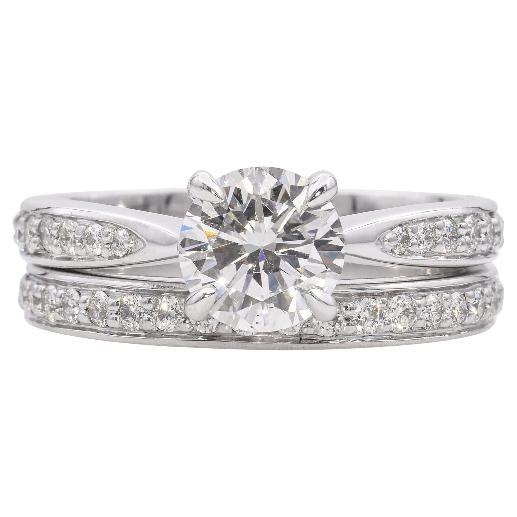 Alliance d'éternité et bague de fiançailles demi-éternité en platine avec diamant 1,59 TCW certifié GIA