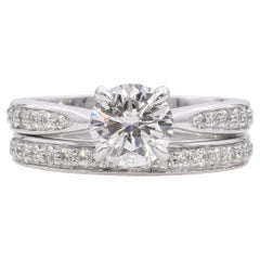 Alliance d'éternité et bague de fiançailles demi-éternité en platine avec diamant 1,59 TCW certifié GIA