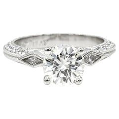 Platinum 1.59ct Round Brilliant Natural Diamond Engagement Ring, .99cttw, 6.9 gr