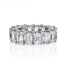 Platinum 16 Carat Emerald Cut Diamond U-Prong Eternity Band