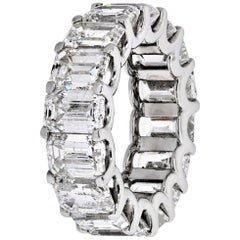 Platinum 16 Carat Emerald Cut Diamond U-Prong Eternity Band