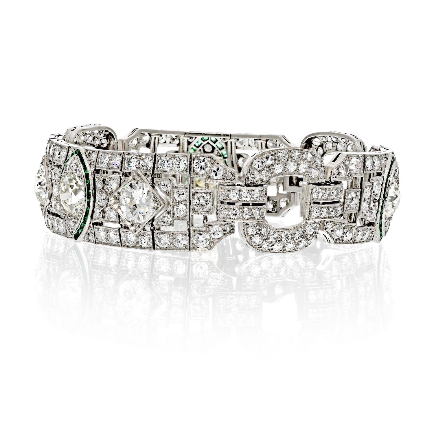 Elevate your jewelry collection with the timeless elegance of this exquisite Platinum Art Deco Bracelet. Crafted with meticulous attention to detail, this bracelet showcases the impeccable craftsmanship of the Art Deco era.

The bracelet is