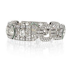 Platinum 16.00cttw Art Deco Diamond And Green Emerald Bracelet