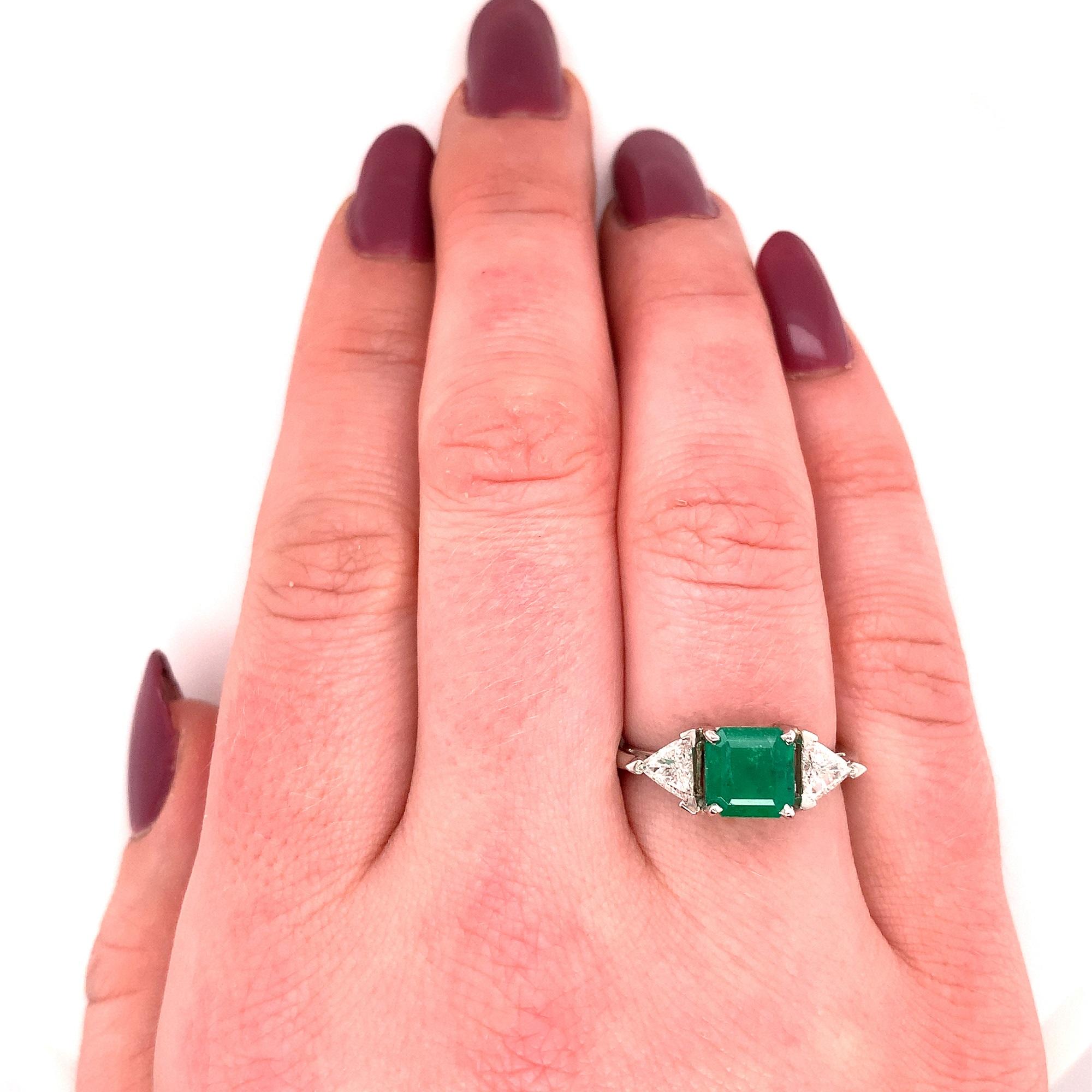 Emerald Cut Platinum 1.60ct Colombian Emerald & Diamond Ring