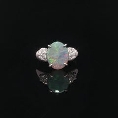 Platinum 1.61ctw Oval Gray Opal Diamond Pave Accents Ring Nice Play Of Colors