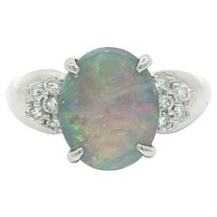 Platinum 1.61ctw Oval Gray Opal Diamond Pave Accents Ring Nice Play Of Colors