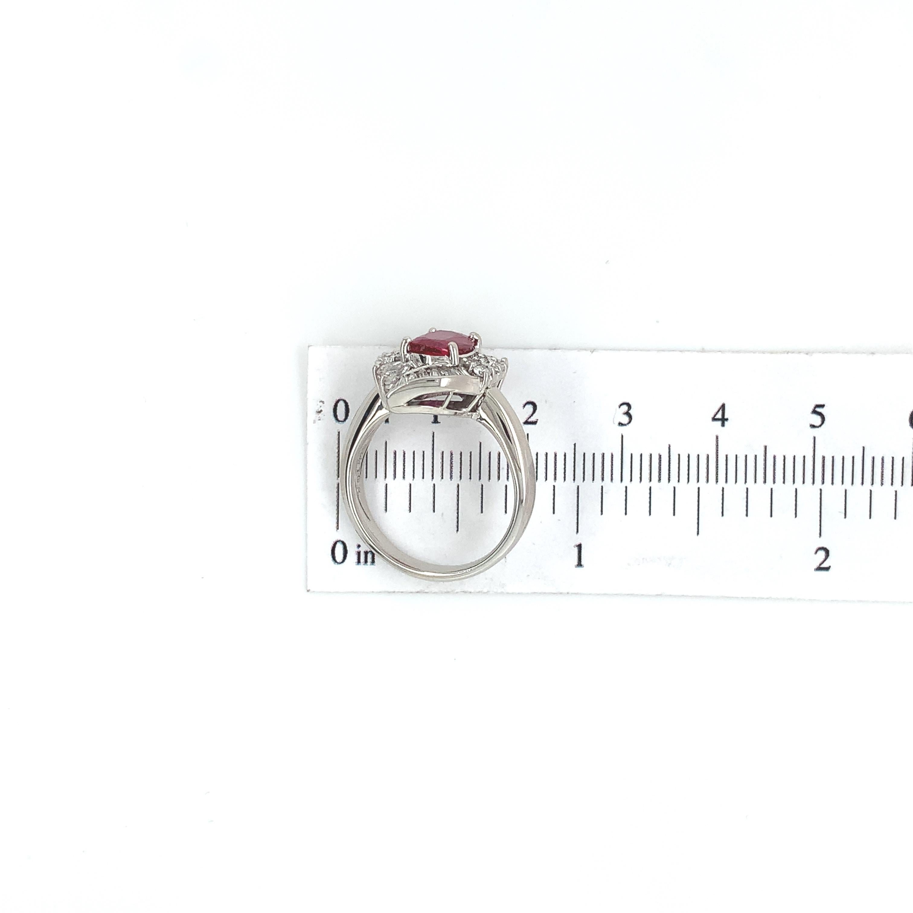 Platinum 1.62 carat Ruby Ring with .98cttw of Diamonds For Sale 4