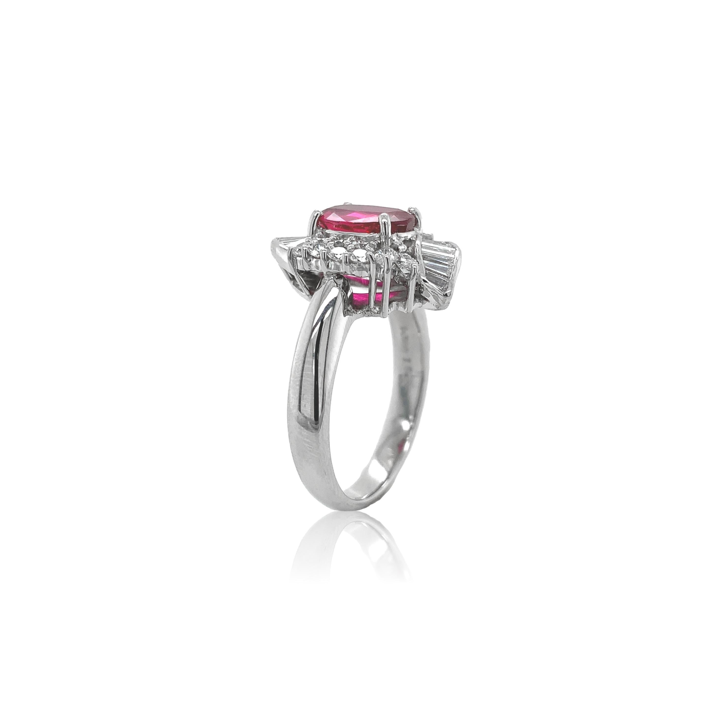 Contemporary Platinum 1.62 carat Ruby Ring with .98cttw of Diamonds For Sale
