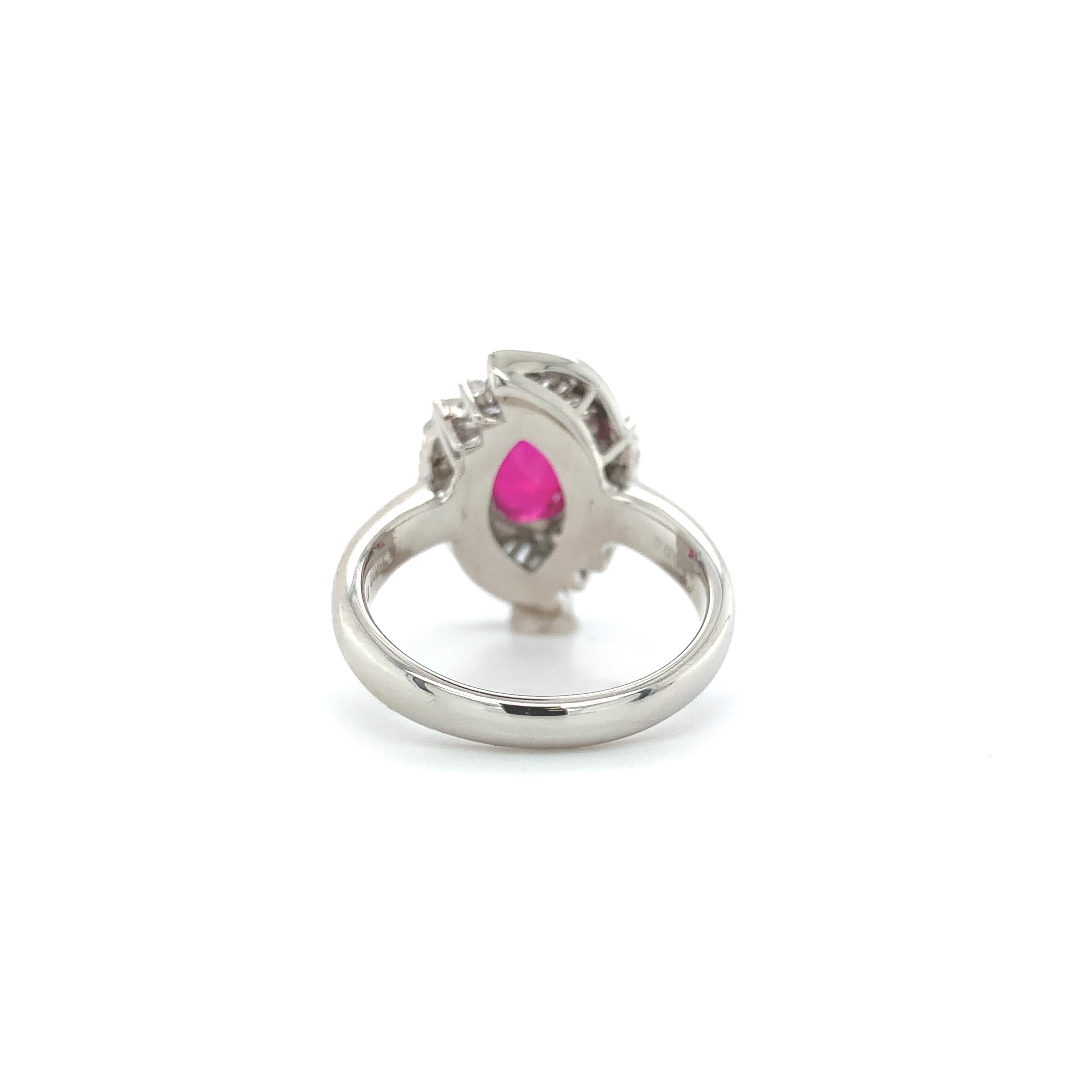 Platinum 1.62 carat Ruby Ring with .98cttw of Diamonds In Good Condition For Sale In Big Bend, WI