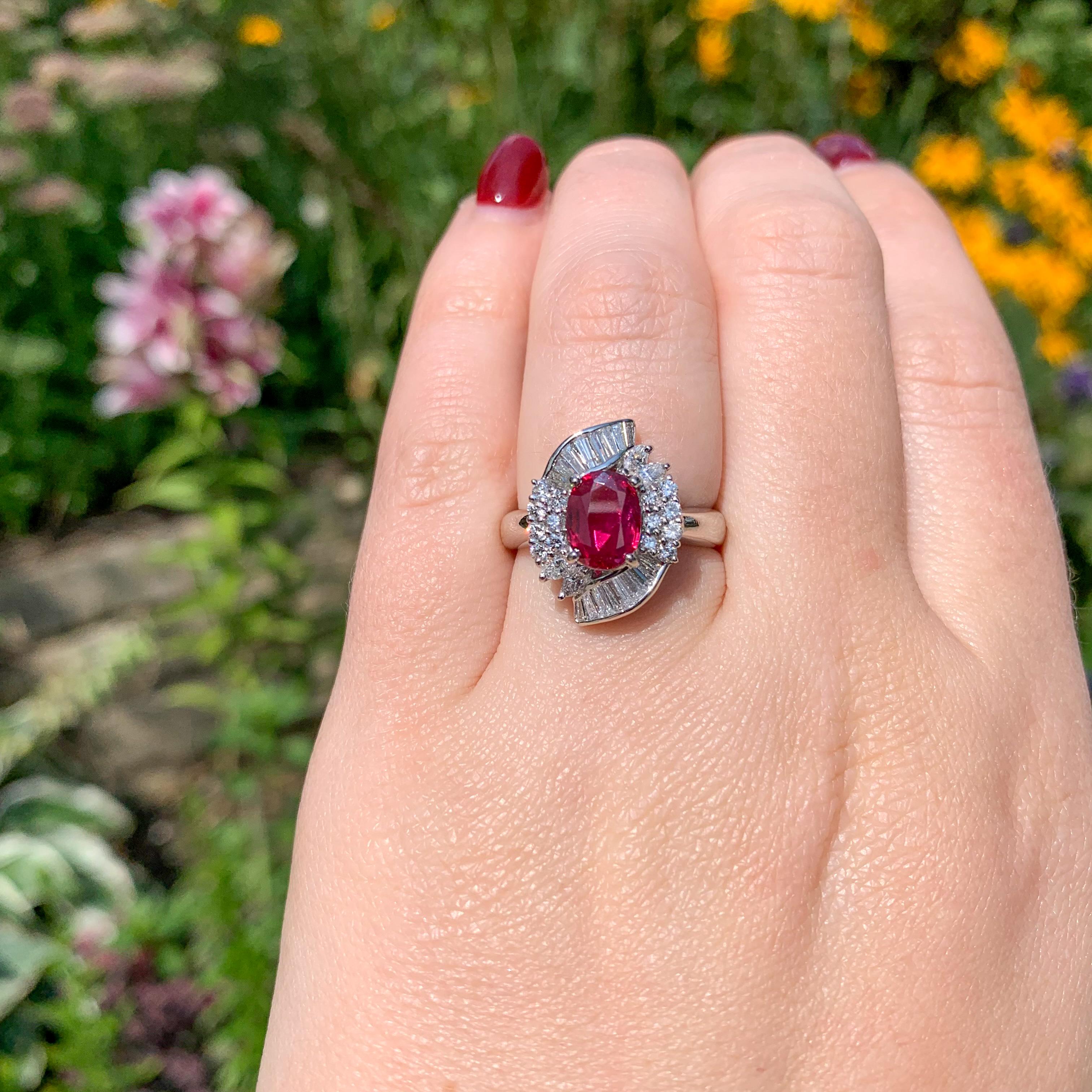 Platinum 1.62 carat Ruby Ring with .98cttw of Diamonds For Sale 1