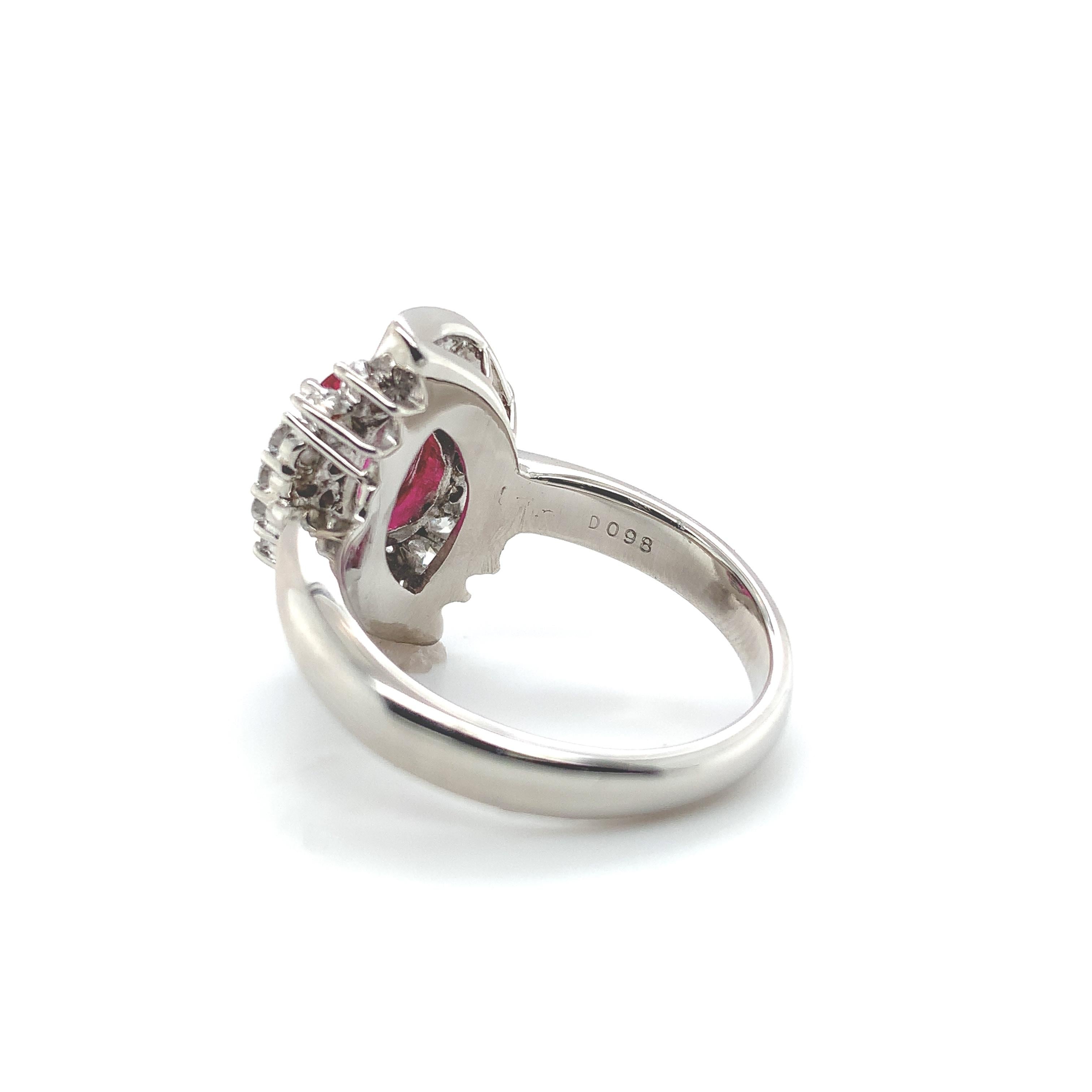 Platinum 1.62 carat Ruby Ring with .98cttw of Diamonds For Sale 2