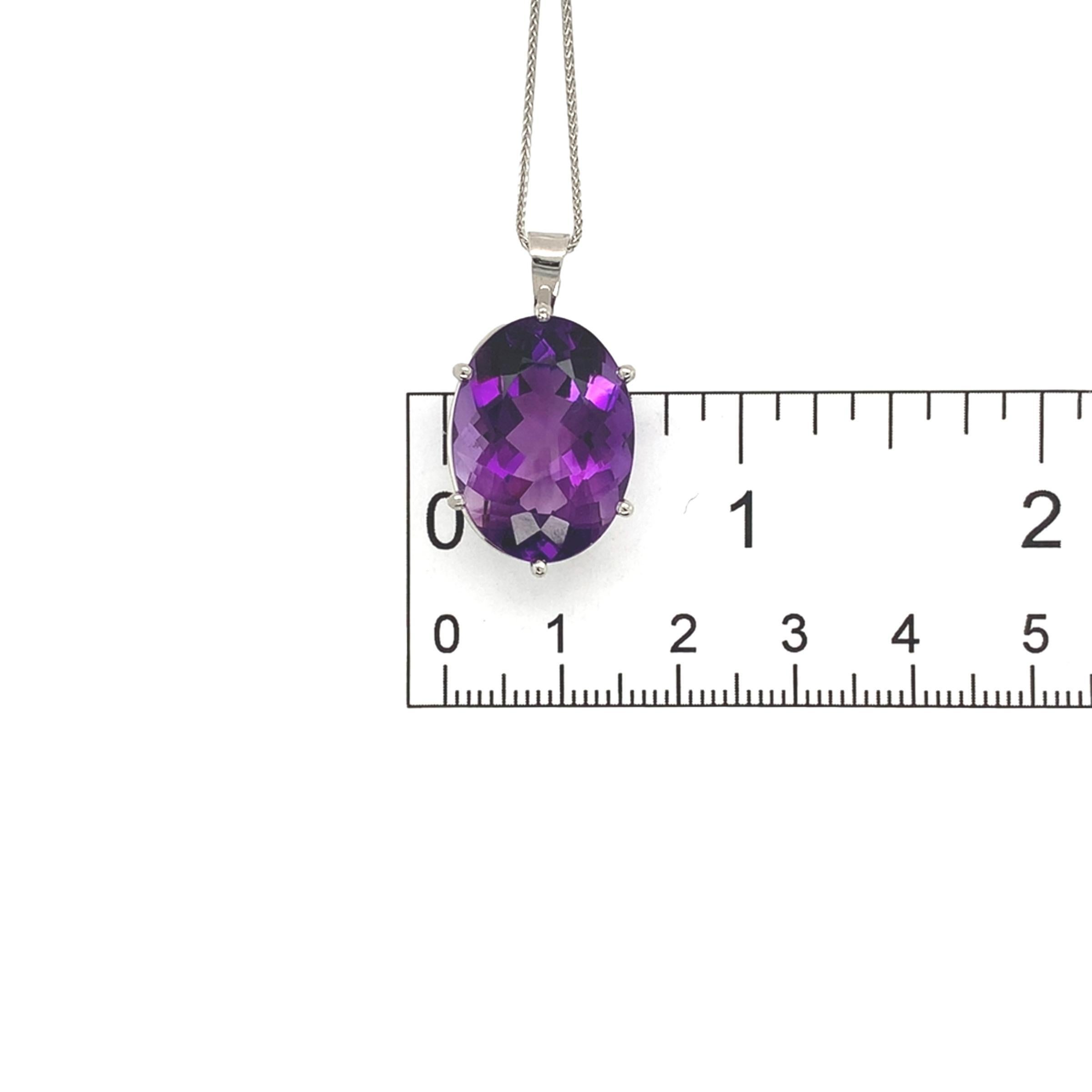 Pendentif Améthyste ovale de 16,33 carats en platine avec chaîne en platine de 18 pouces en vente 4
