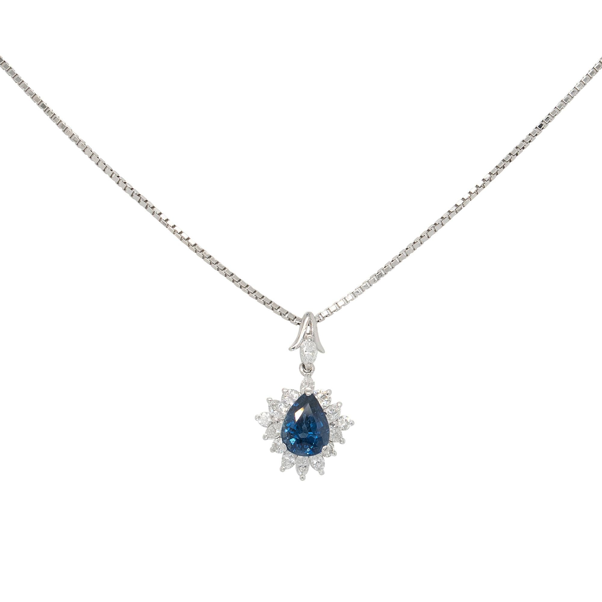 Collier pendentif en platine avec saphir en forme de poire de 1,63 carat et diamant naturel Neuf - En vente à Boca Raton, FL