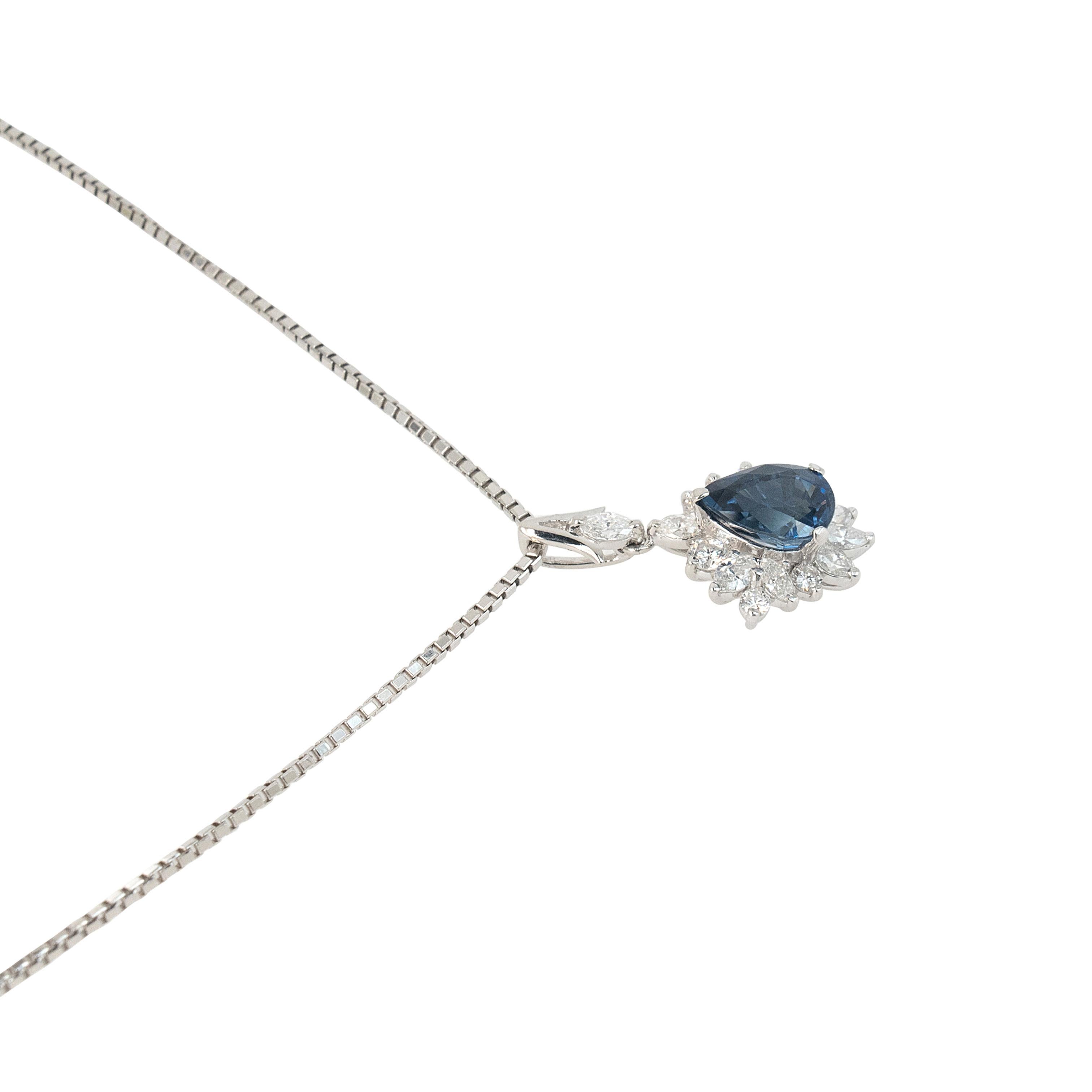 Collier pendentif en platine avec saphir en forme de poire de 1,63 carat et diamant naturel en vente 4