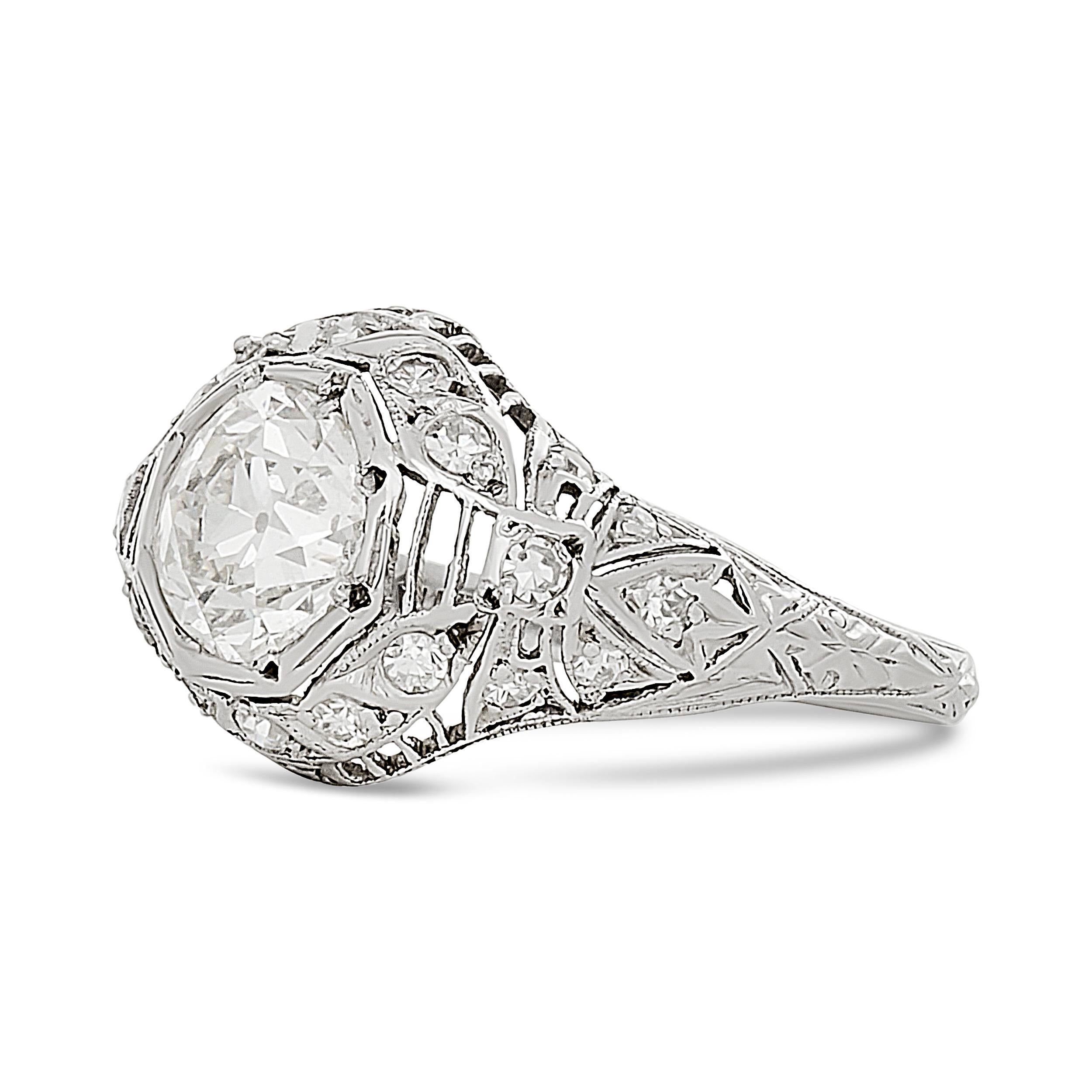 Bague de fiançailles vintage certifiée GIA, en platine avec diamants de 1,64 carat Bon état - En vente à Philadelphia, PA