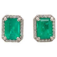 Platinum 1.64cttw Fine Emerald and Diamond Stud Earrings