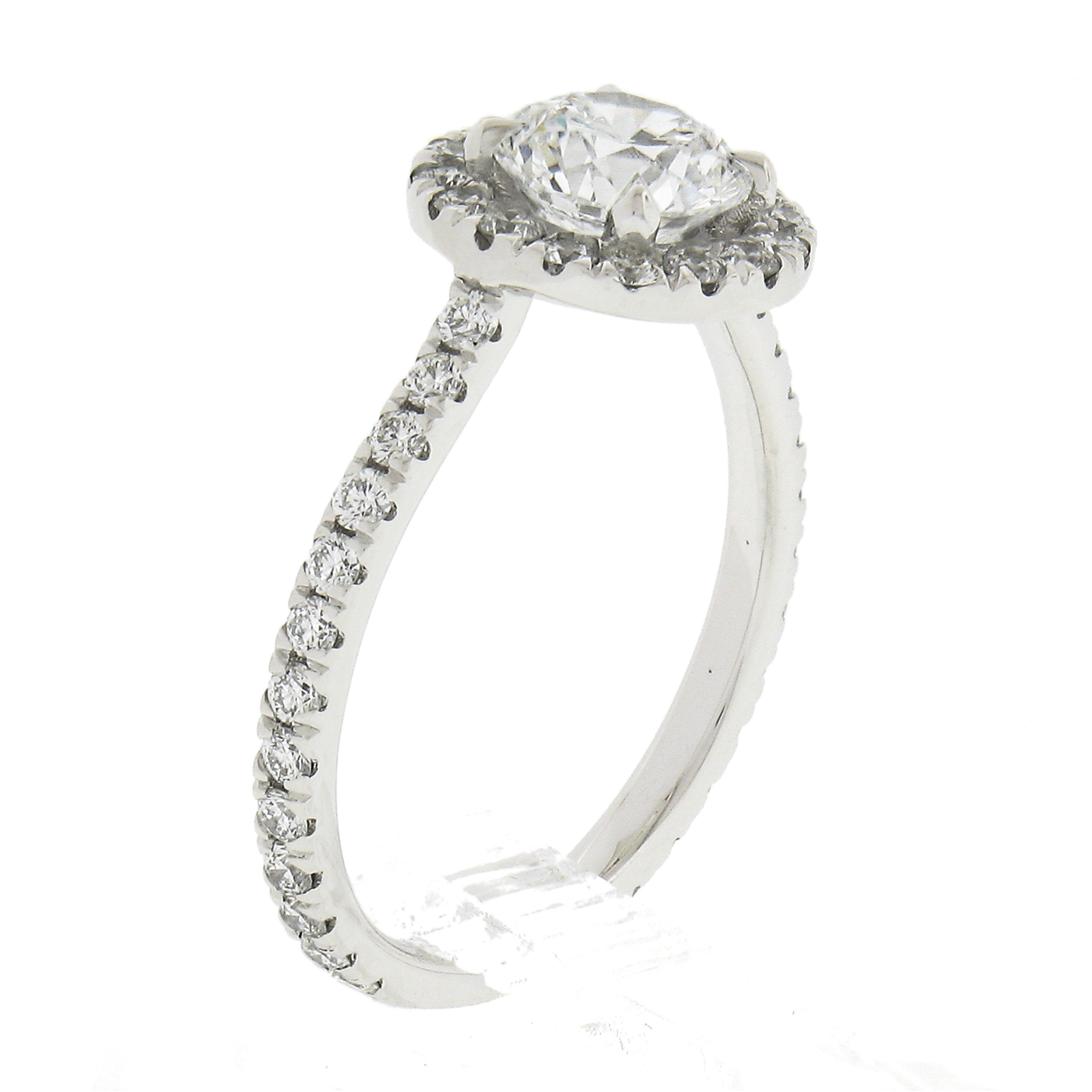 Platinum 1.65ctw E Flawless GIA Round Diamond Low Profile Halo Engagement Ring For Sale 1