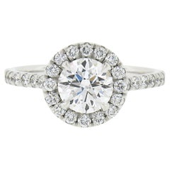 Bague de fiançailles en platine avec halo de diamants ronds sans défaut de 1,65 carat, certifié GIA