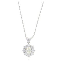 Platinum 1.66 Carat Diamond Oval Halo Pendant Necklace