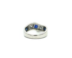 Platinum 1.66ctw Bezel Square Step Cut Sapphire & Diamond Wavy Band Ring