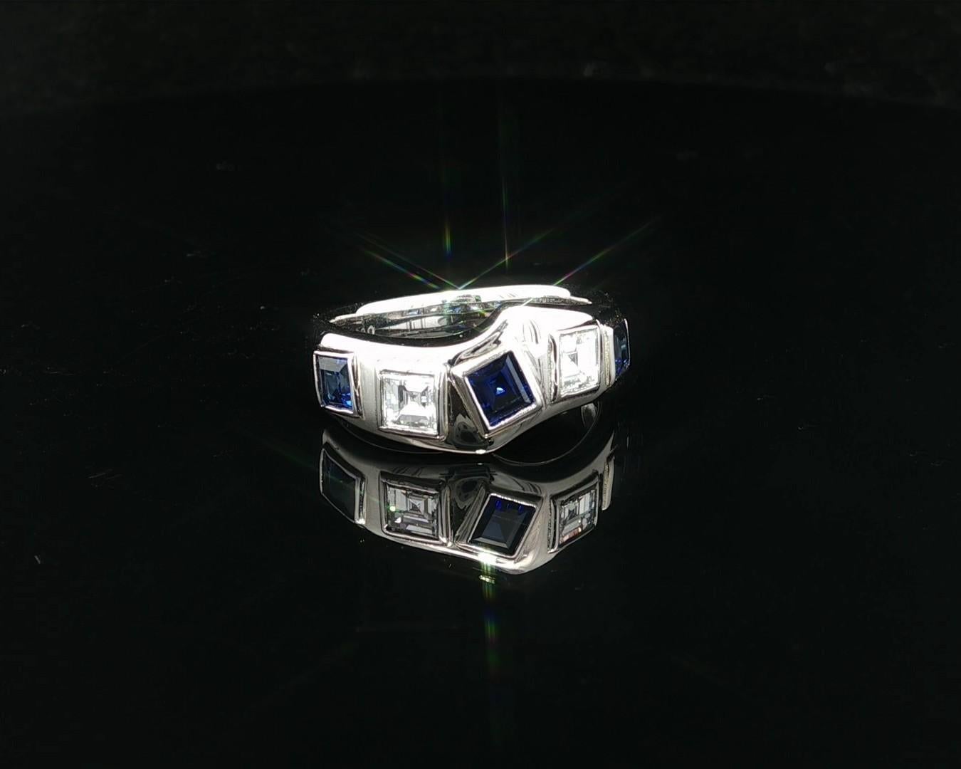 Anello in platino con castone quadrato da 1,66 carati con zaffiro e diamante a fascia ondulata in vendita 4