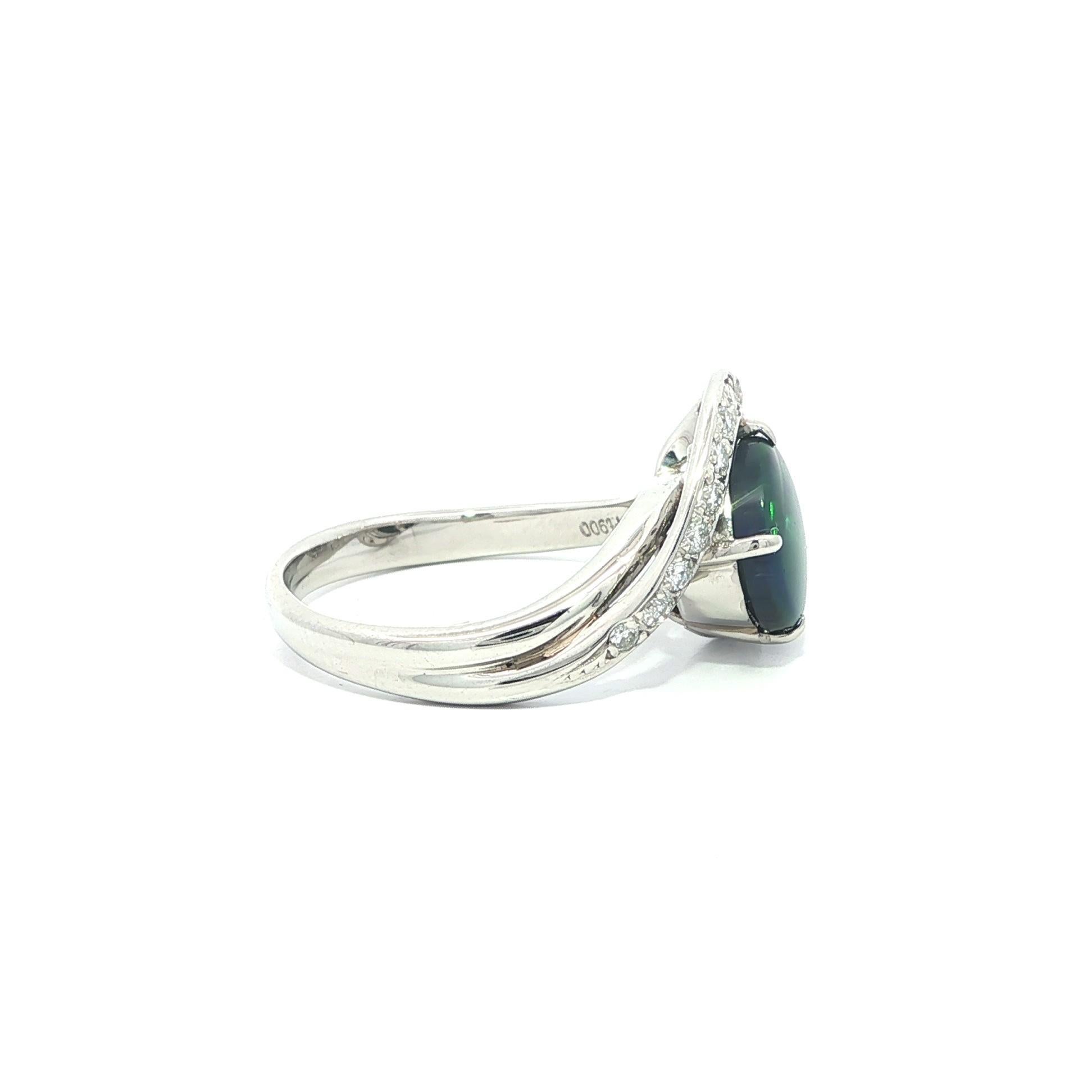Bague en platine 1,67ct Cabochon ovale d'opale noire avec diamant Bypass Design en vente 7
