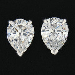 Platinum 1.69ctw GIA Certified Pear Brilliant Old Cut Diamond Stud Earrings