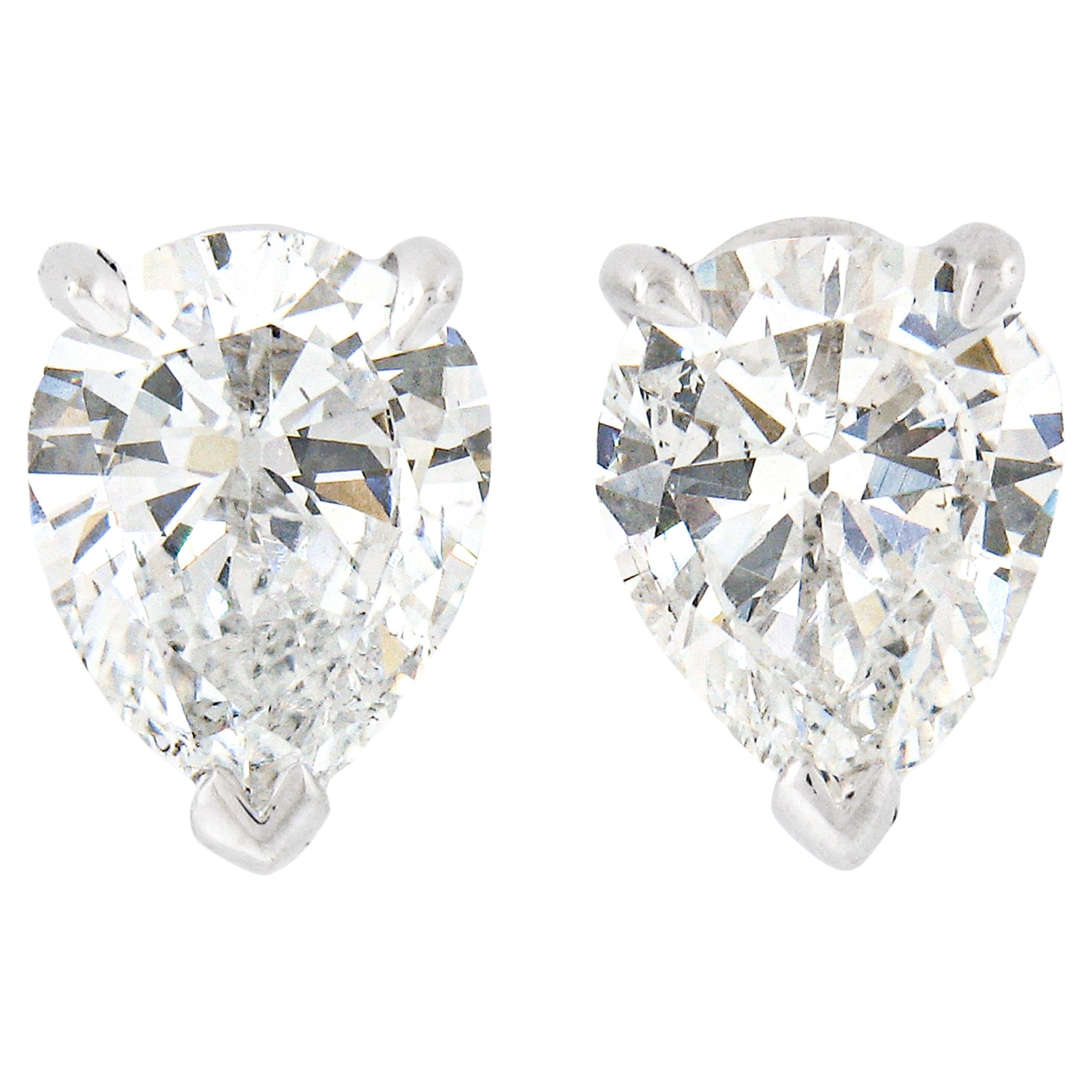 Platinum 1.69ctw GIA Certified Pear Brilliant Old Cut Diamond Stud Earrings For Sale