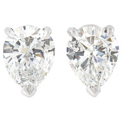 Boucles d'oreilles en platine 1.69ctw GIA Certified Pear Brilliant Old Cut Diamond Stud Ears