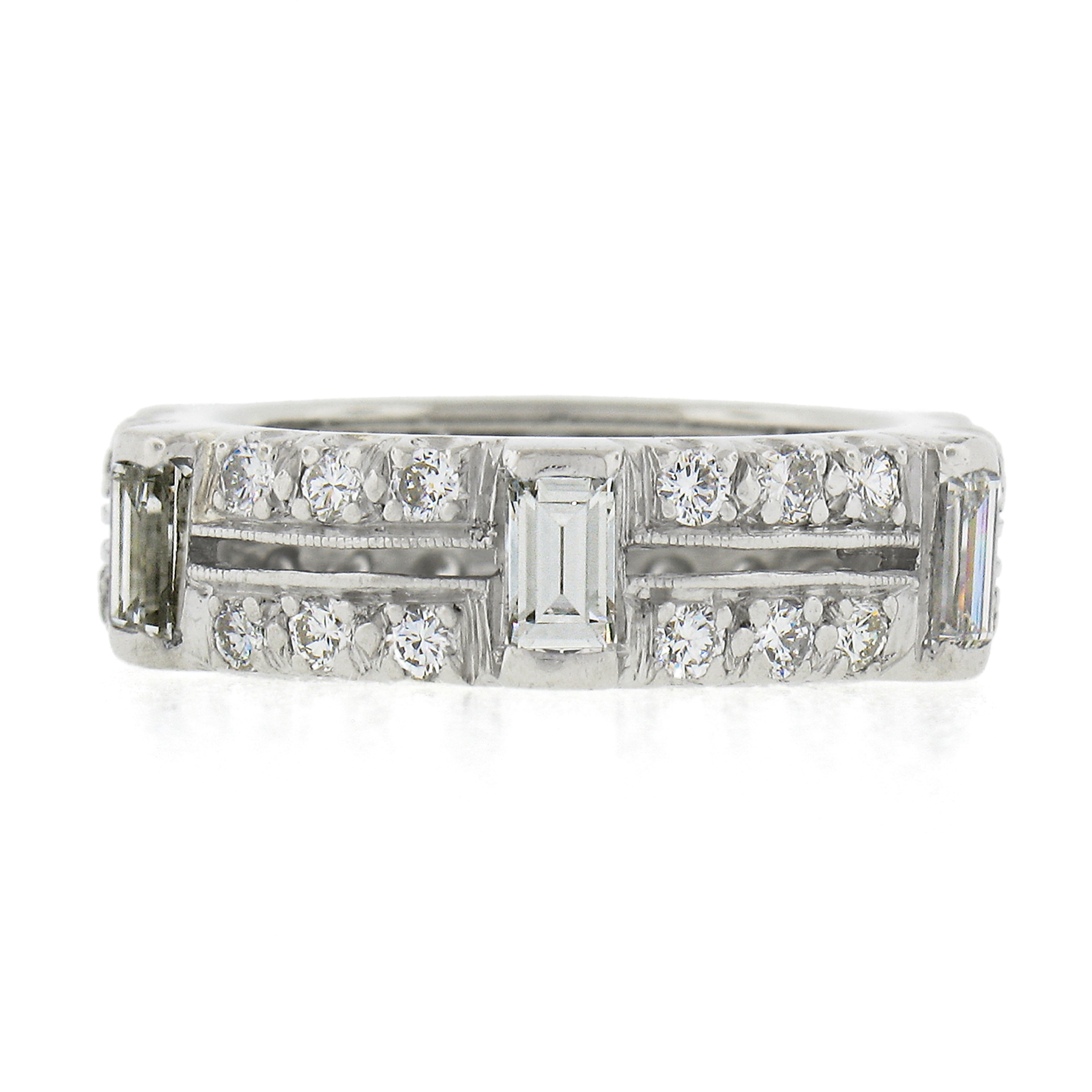 Baguette And Round Diamond Platinum Wedding Band Ring at 1stDibs
