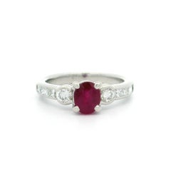 Platinum 1.6ctw Oval Ruby w/ Round & Princess Cut Diamond Sides Well Made Ring