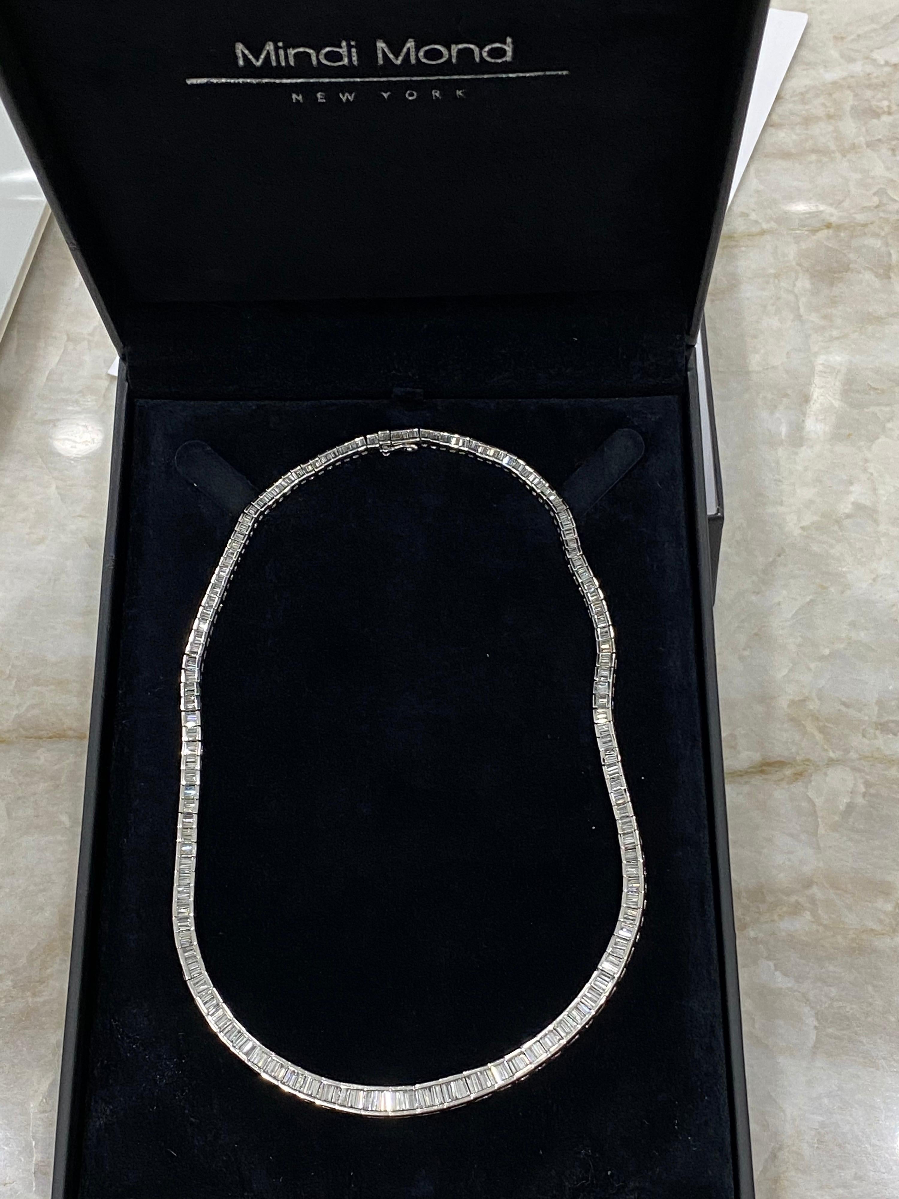 Very Fine Platinum 17 Carat Tapered Baguette Diamond Riviere Necklace 1
