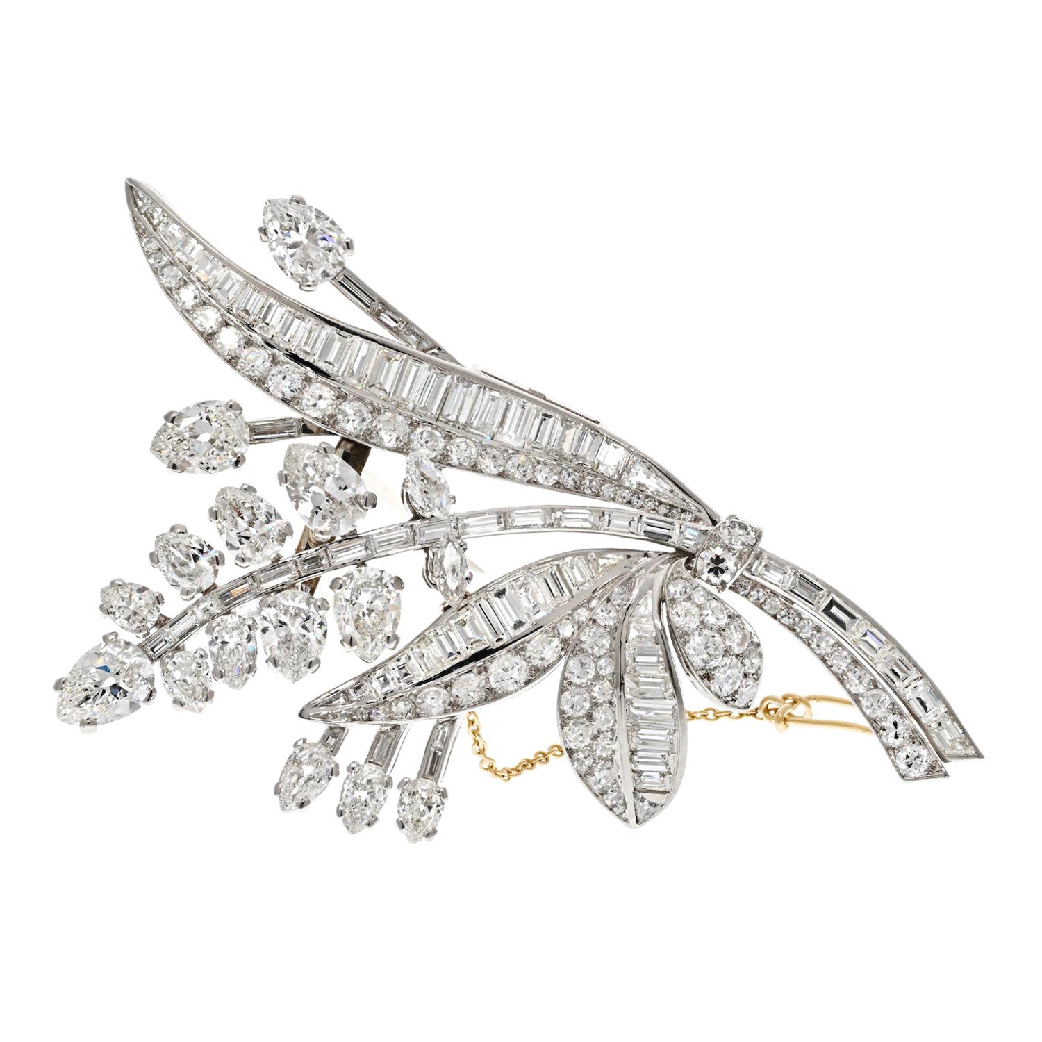 Spilla vintage in platino con diamante da 17,00cttw in stile foliage