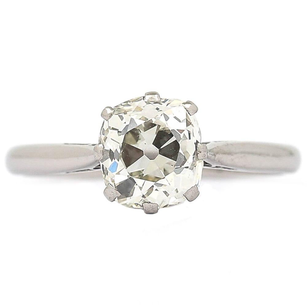 A fabulous antique Old European cut 1.70ct (approx.) solitaire ring set in platinum made in the Early 20th Century. Presented in a timeless coronet claw setting this brilliant diamond would be a dream engagement ring. This super solitaire was