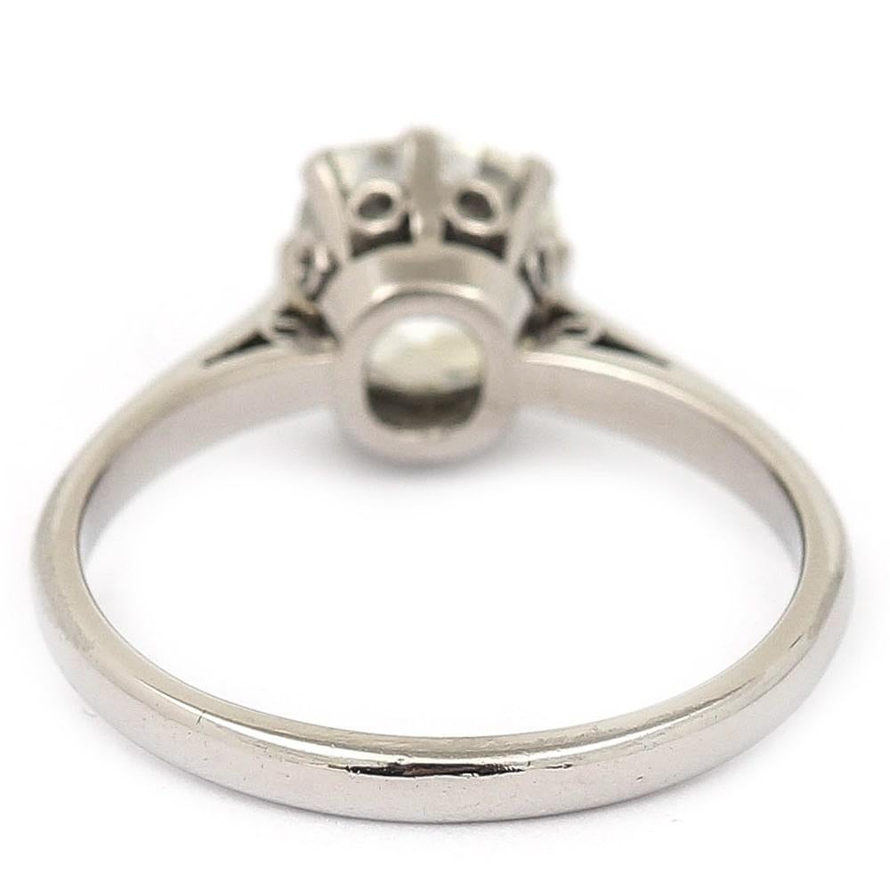 Women's Platinum 1.70 Carat Solitaire Old European Diamond Engagement Ring, circa 1930