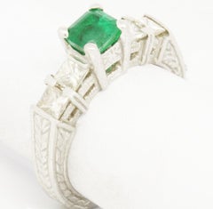 Platinum 1.70 Carat Emerald and Solitaire Diamond Ring
