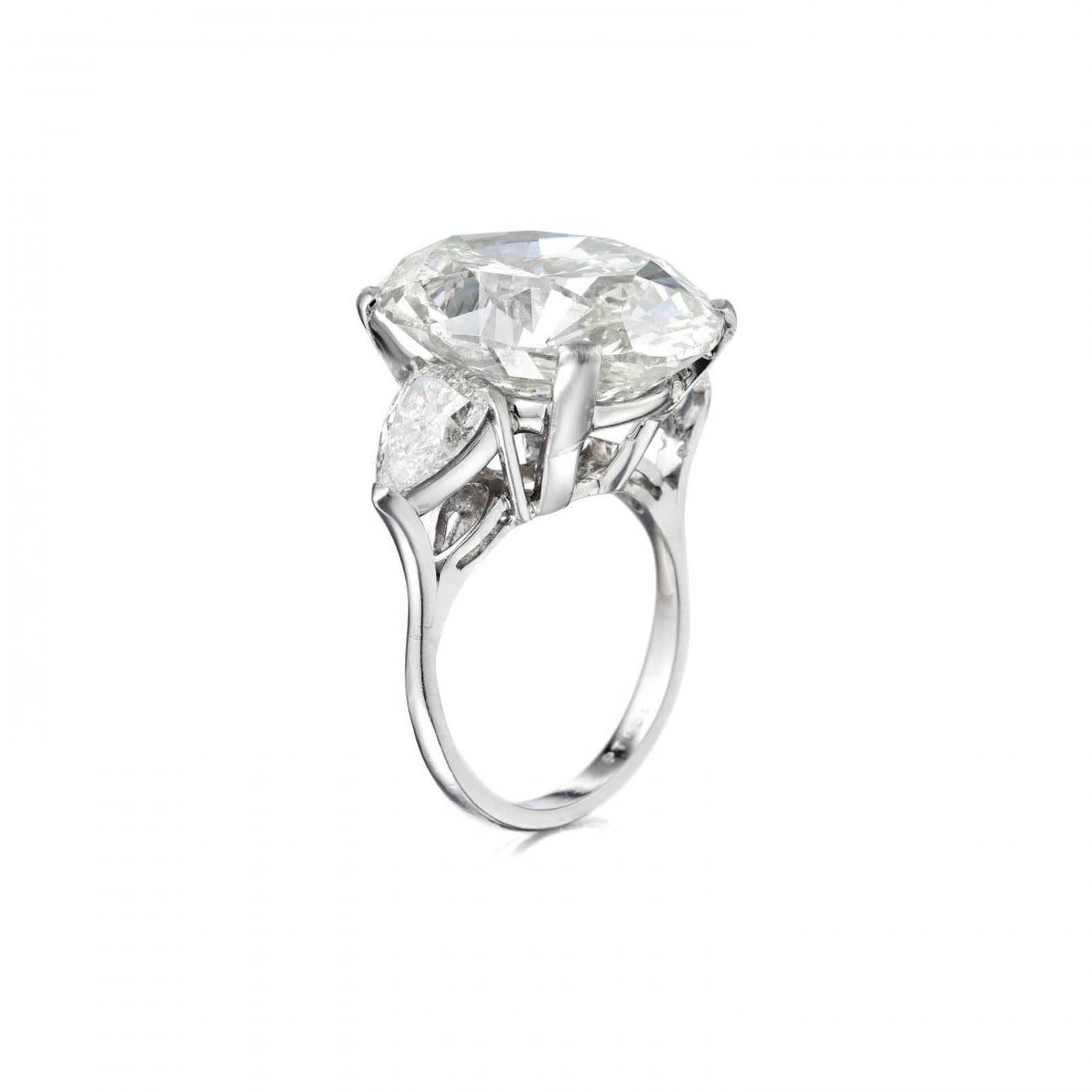 Oval Cut Platinum 17.10 Carat Oval Shaped Diamond Ring For Sale