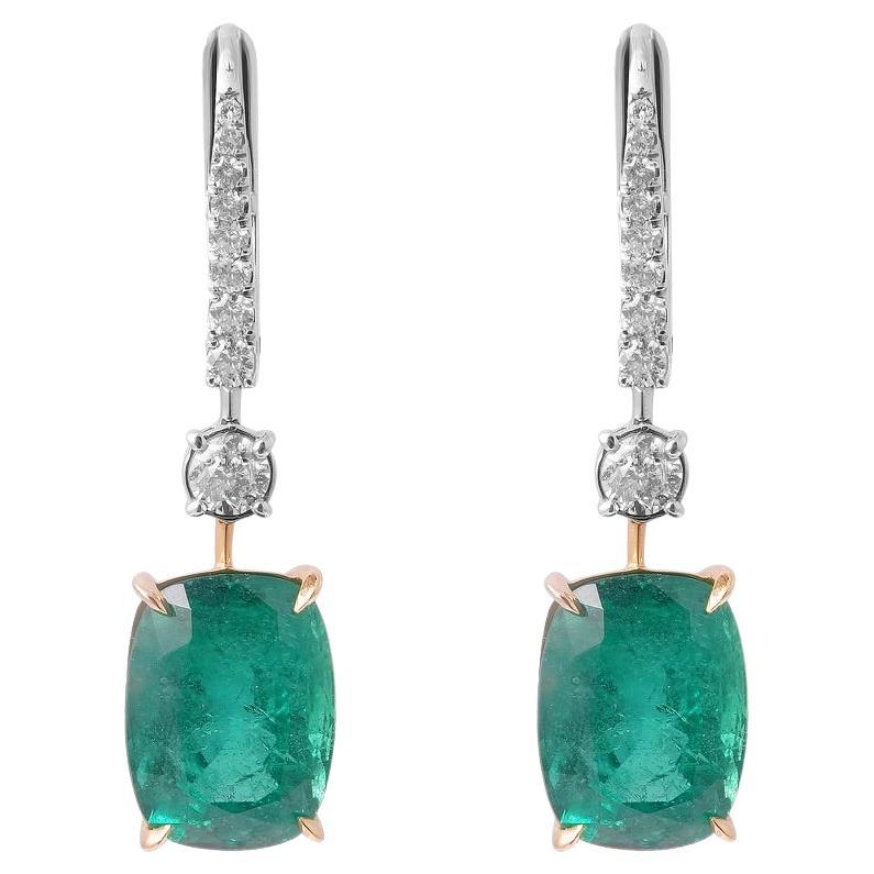 Platinum Cushion Cut Emeralds and Diamonds Drop Earrings GIA Cert For Sale